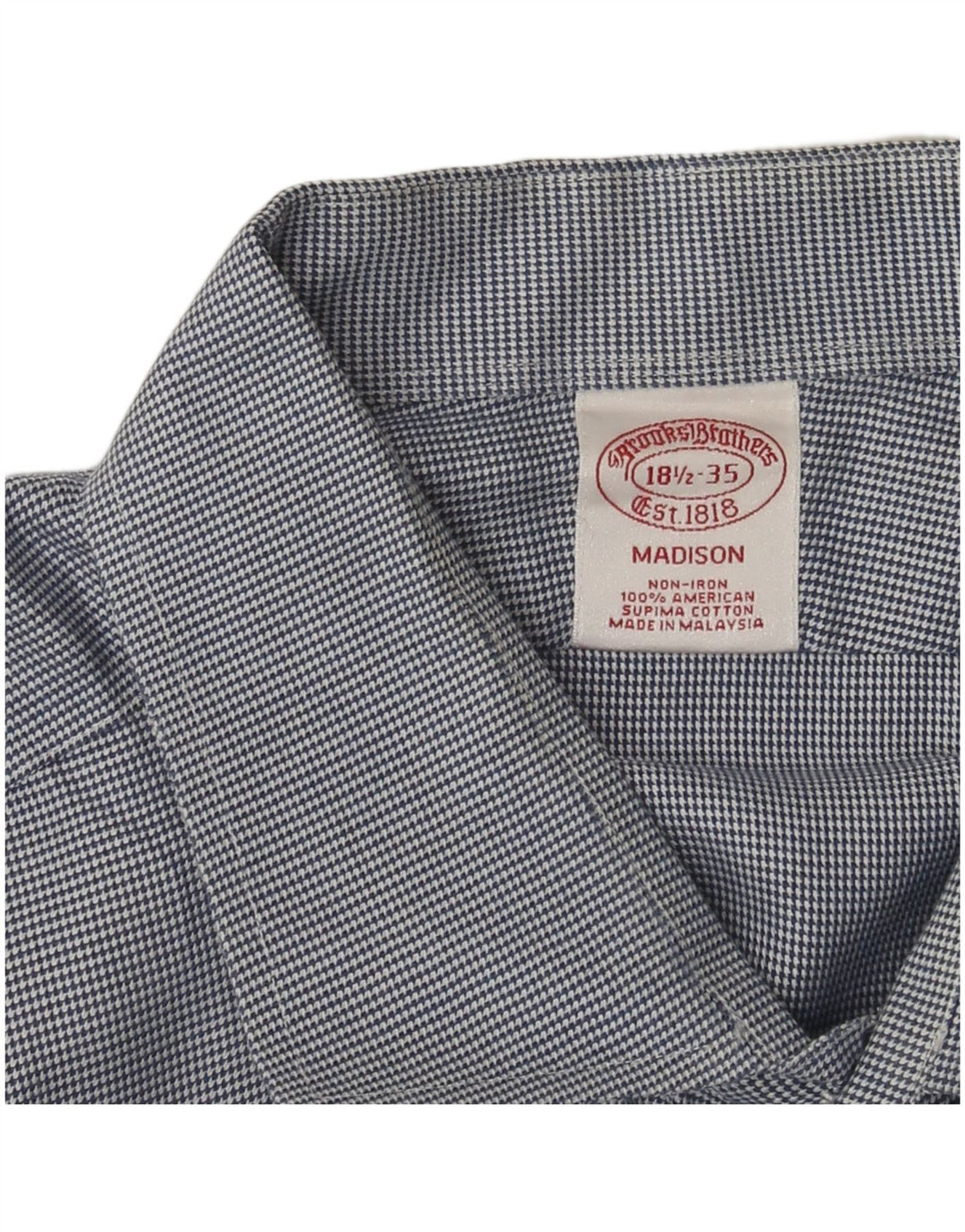 BROOKS BROTHERS Mens Madison Shirt Size 18 1/2 2XL Blue Houndstooth Cotton