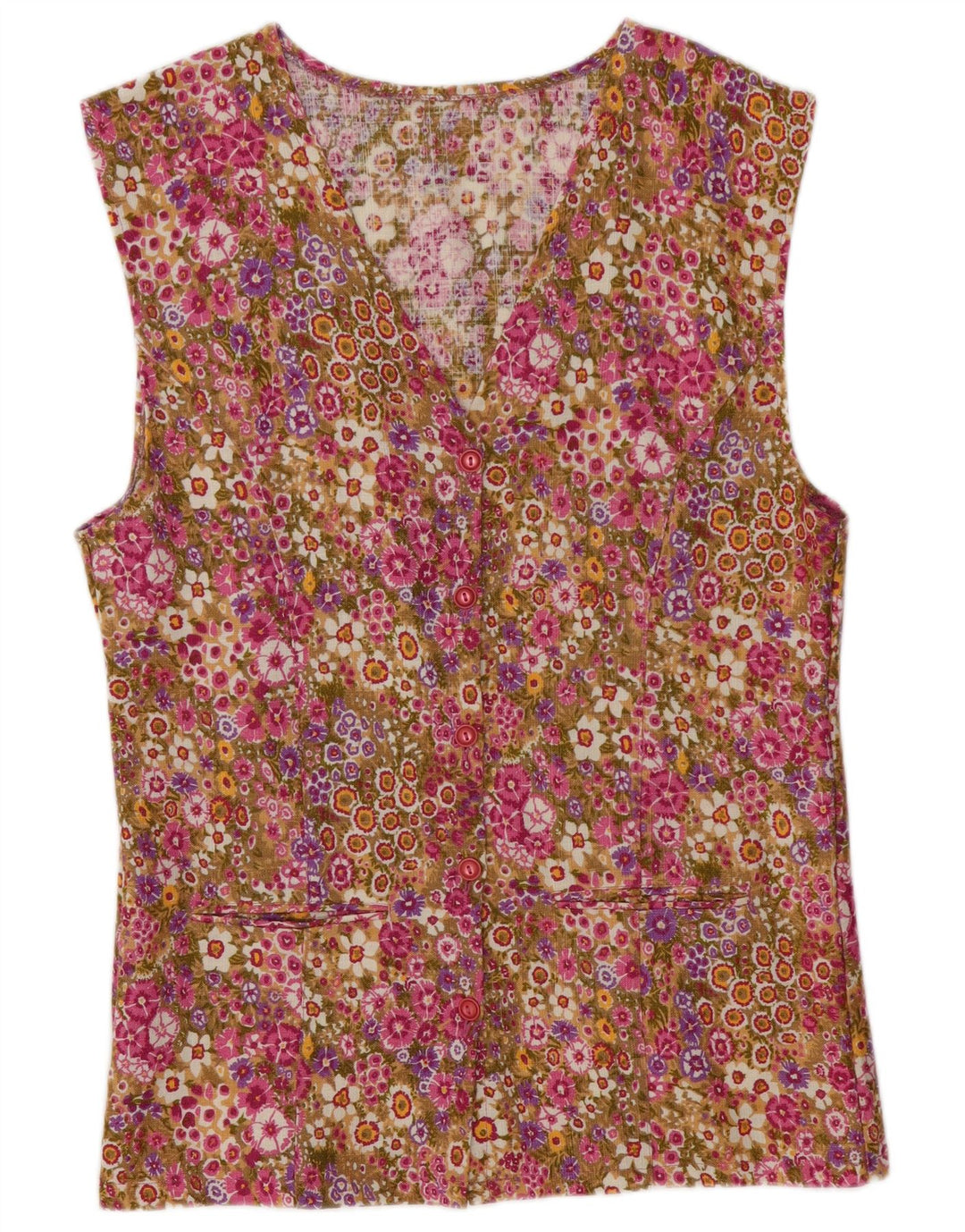 VINTAGE Womens Sleeveless Shirt Blouse UK 14 Medium Multicoloured Floral