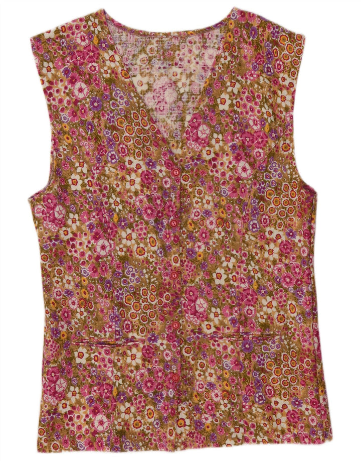 VINTAGE Womens Sleeveless Shirt Blouse UK 14 Medium Multicoloured Floral