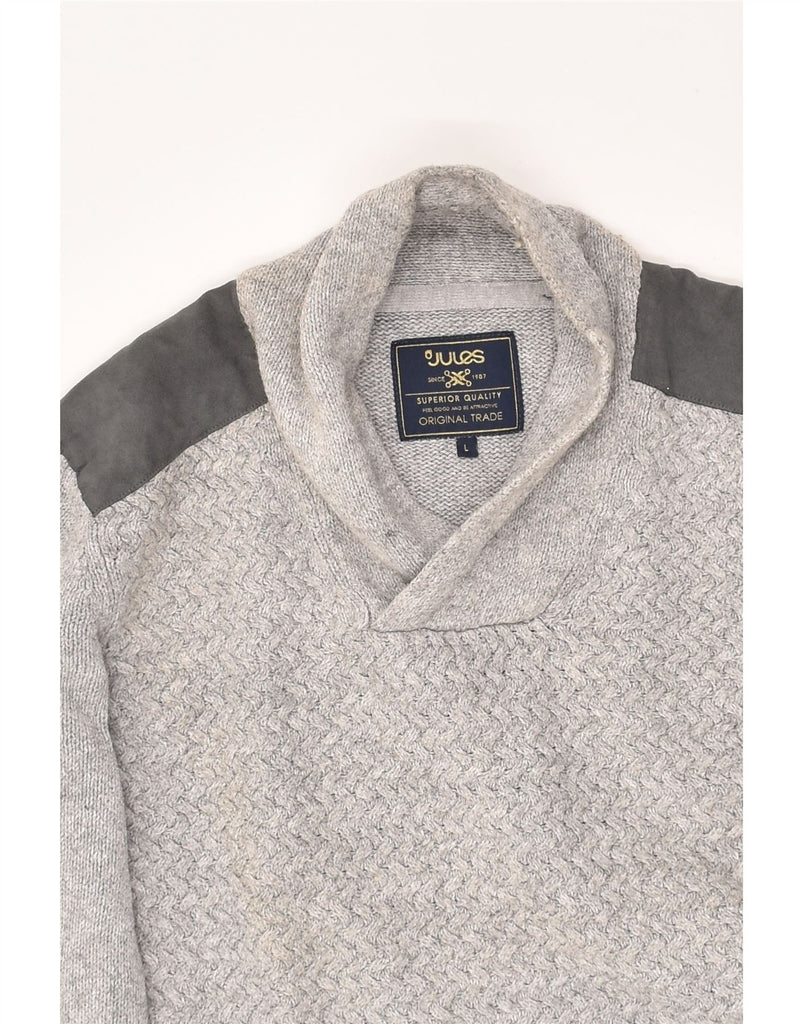 JULES Mens Slim Fit Shawl Neck Jumper Sweater Large Grey Cotton | Vintage Jules | Thrift | Second-Hand Jules | Used Clothing | Messina Hembry 