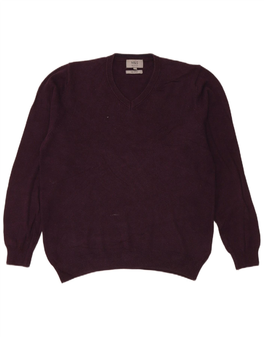 Marks & Spencer Mens V-Neck Jumper Sweater Medium Maroon Cotton
