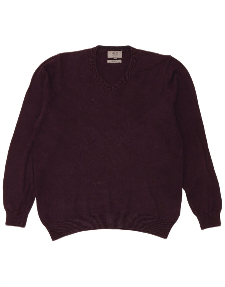 Marks & Spencer Mens V-Neck Jumper Sweater Medium Maroon Cotton