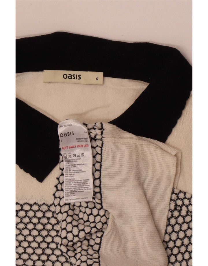 Oasis Womens Polo Neck Jumper Sweater UK 10 Small White Geometric