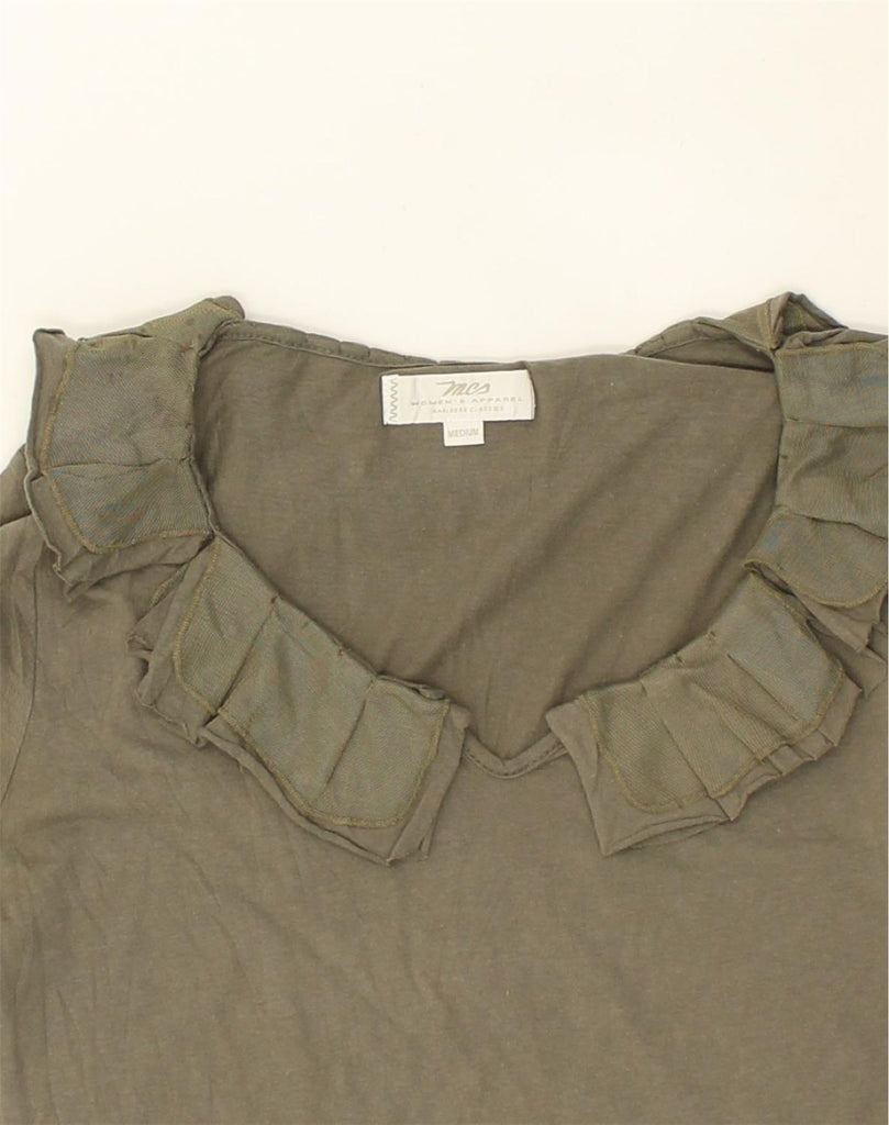 MARLBORO CLASSICS Womens Ruffle Front Top Long Sleeve UK 12 Medium Khaki | Vintage Marlboro Classics | Thrift | Second-Hand Marlboro Classics | Used Clothing | Messina Hembry 