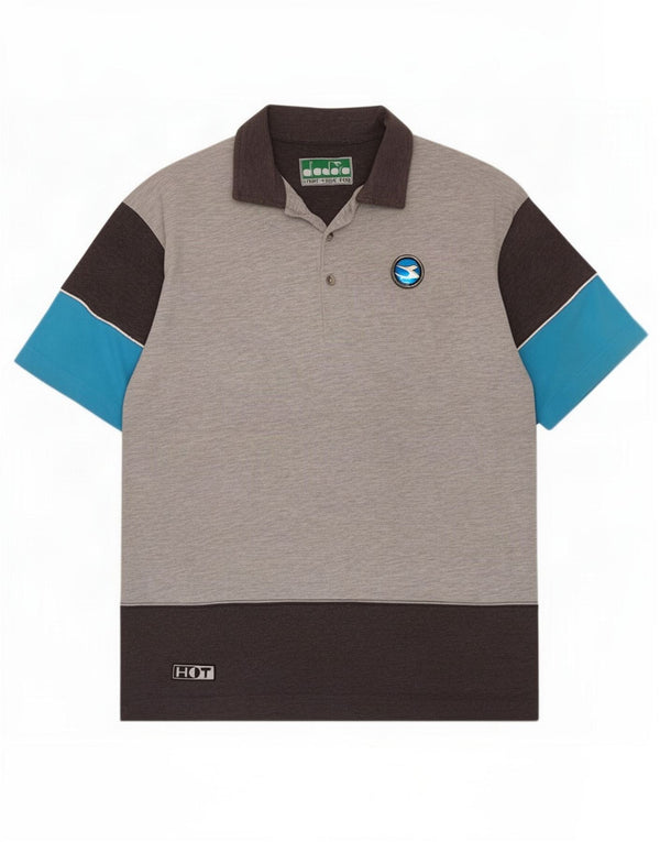 Diadora Mens Graphic Polo Shirt Large Grey Colourblock Cotton