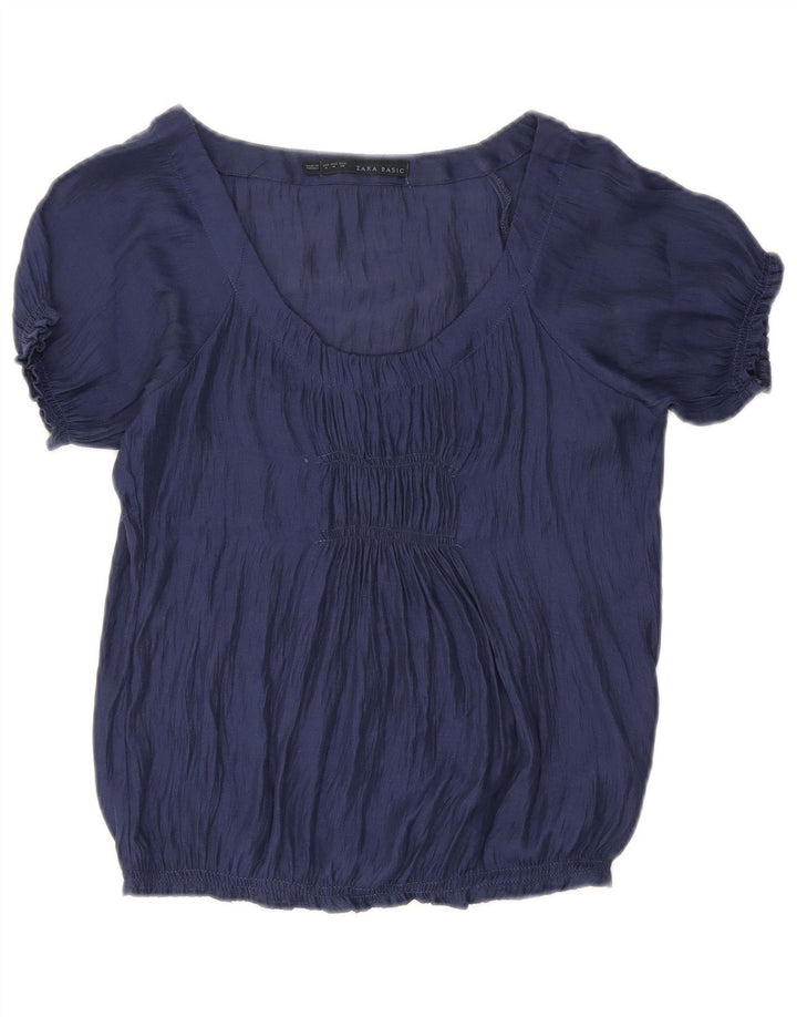 Zara Womens Blouse Top UK 12 Medium Navy Blue