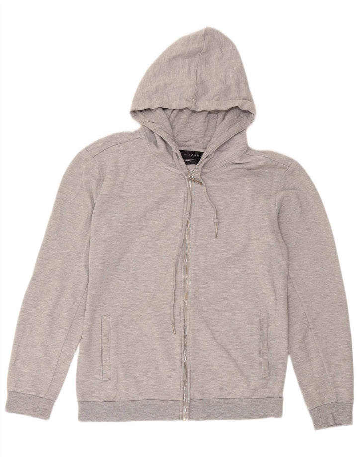Zara Womens Zip Hoodie Sweater UK 12 Medium Grey Cotton