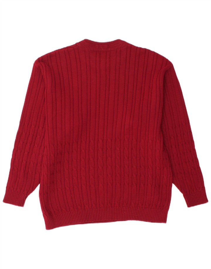 VINTAGE Mens Crew Neck Jumper Sweater Medium Maroon Wool