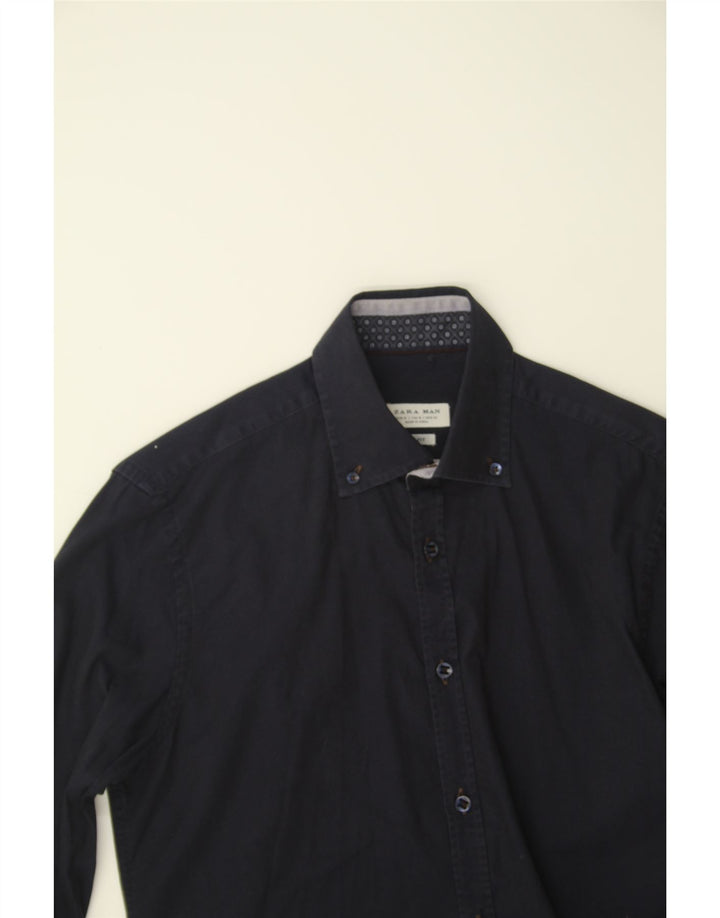 ZARA Mens Slim Fit Shirt Medium Navy Blue Vintage Zara and Second-Hand Zara from Messina Hembry 