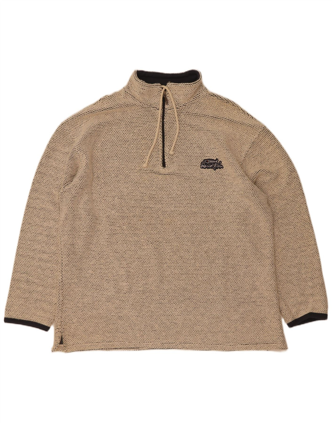 Weird Fish Mens Zip Neck Sweatshirt Jumper XL Beige Cotton