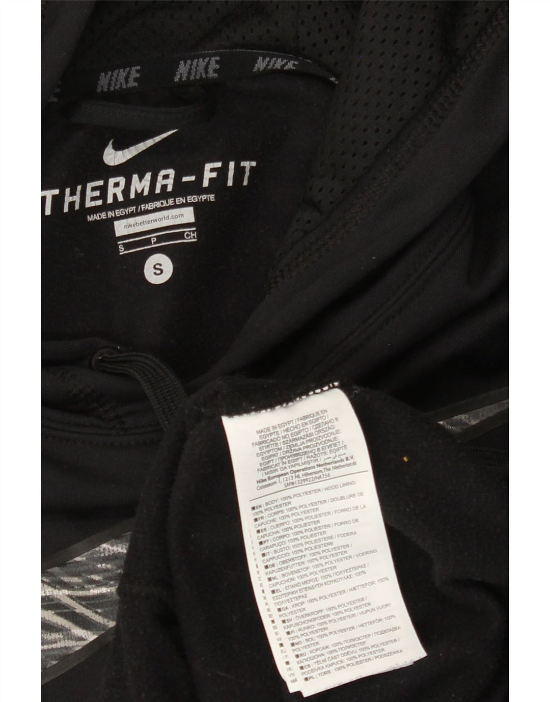 NIKE Mens Therma-Fit Graphic Hoodie Jumper Small Black Polyester