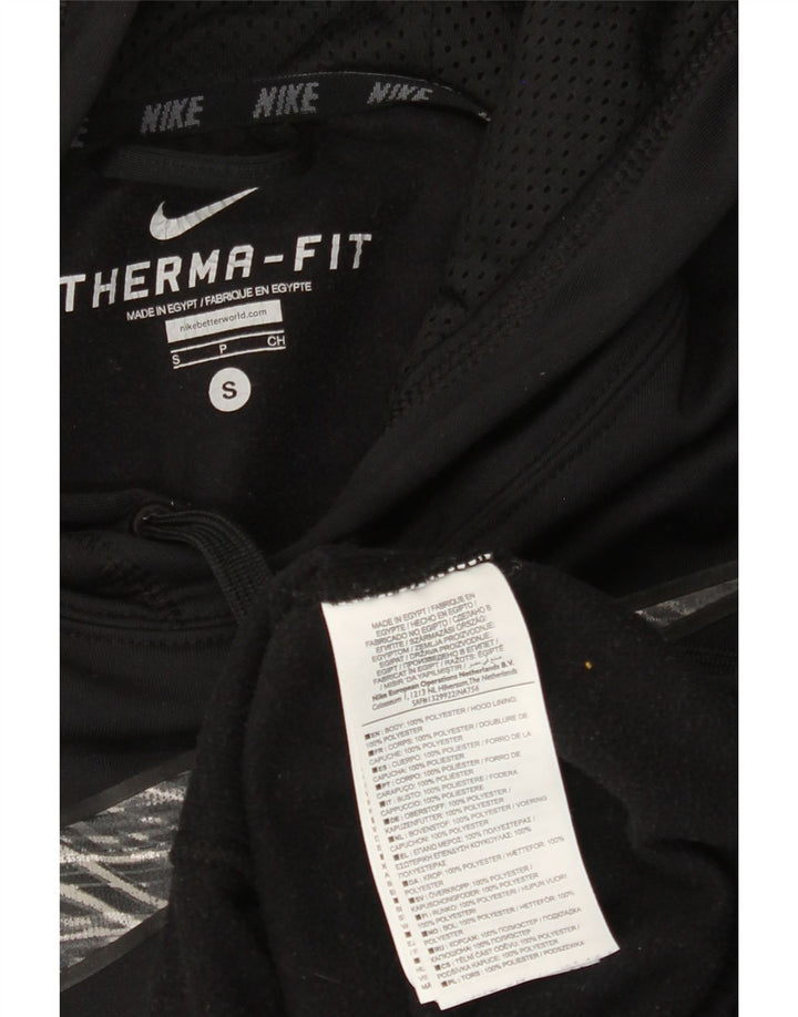 NIKE Mens Therma-Fit Graphic Hoodie Jumper Small Black Polyester
