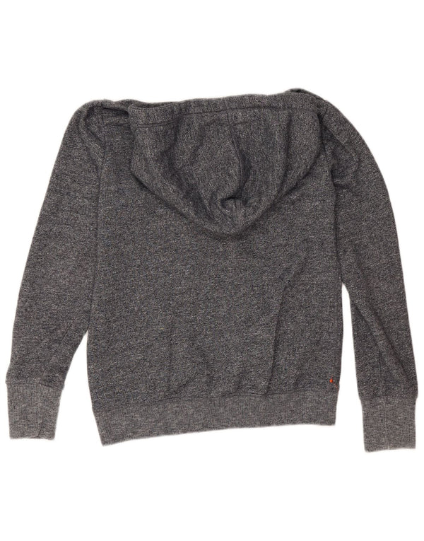 Superdry Womens Graphic Hoodie Jumper UK 12 Medium Navy Blue Flecked Cotton