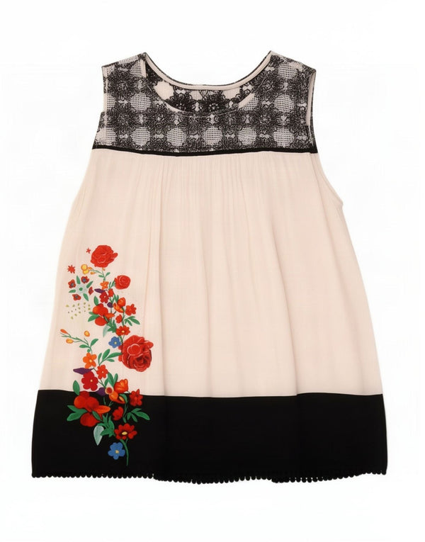 Desigual Womens Sleeveless Blouse Top UK 14 Large White Floral Polyester