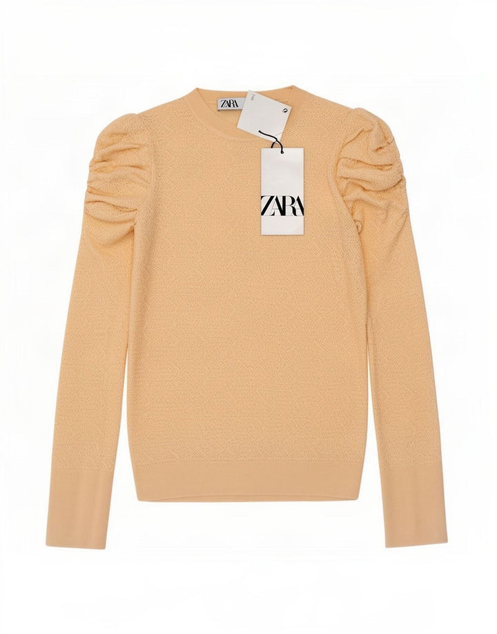Zara Womens Top Long Sleeve UK 12 Medium Beige Viscose