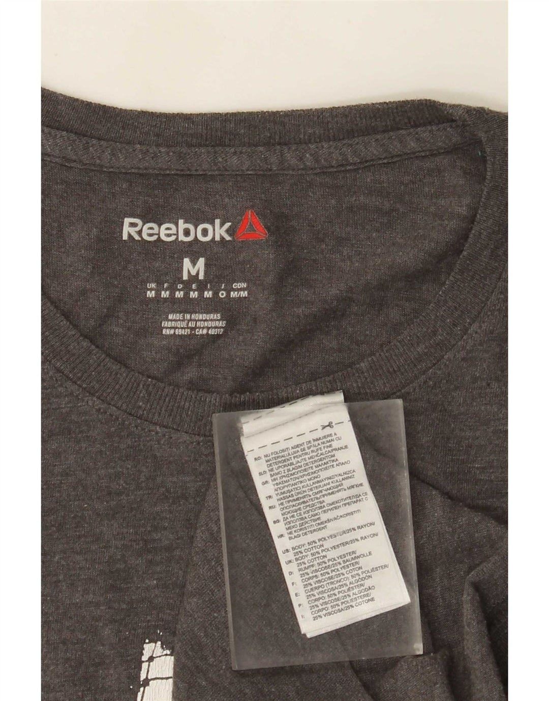 Reebok Mens Graphic T-Shirt Top Medium Grey Polyester
