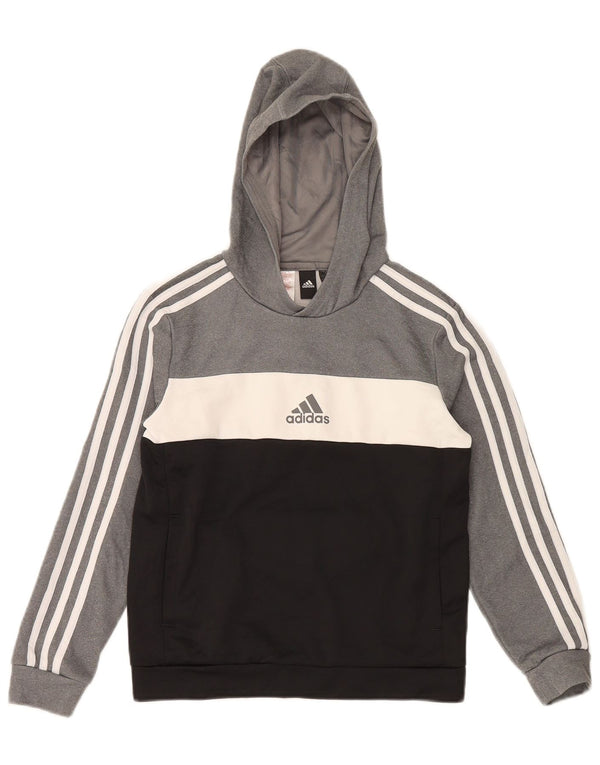 Adidas Boys Aeroready Hoodie Jumper 11-12 Years Grey Colourblock Polyester