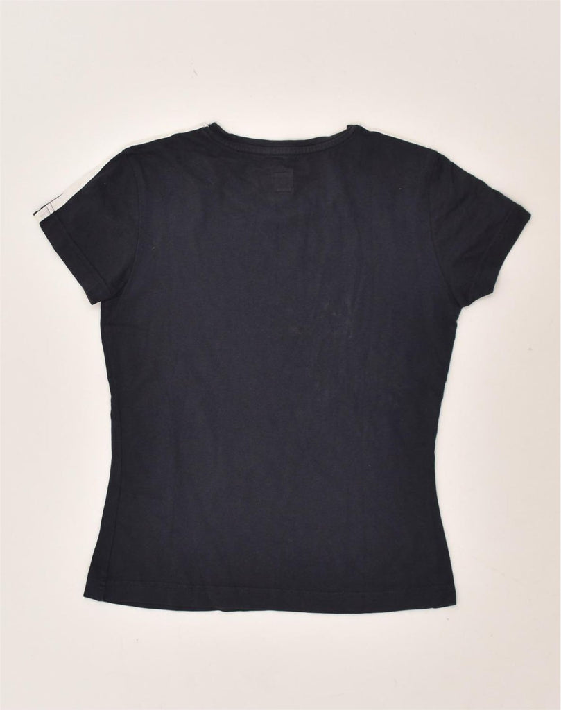 ADIDAS Womens Graphic T-Shirt Top EU 42 Medium Navy Blue Cotton | Vintage Adidas | Thrift | Second-Hand Adidas | Used Clothing | Messina Hembry 