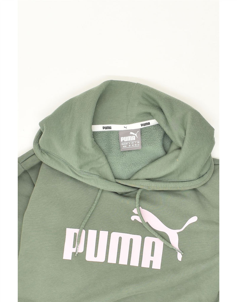 PUMA Womens Graphic Hoodie Jumper UK 12 Medium Green Cotton | Vintage Puma | Thrift | Second-Hand Puma | Used Clothing | Messina Hembry 