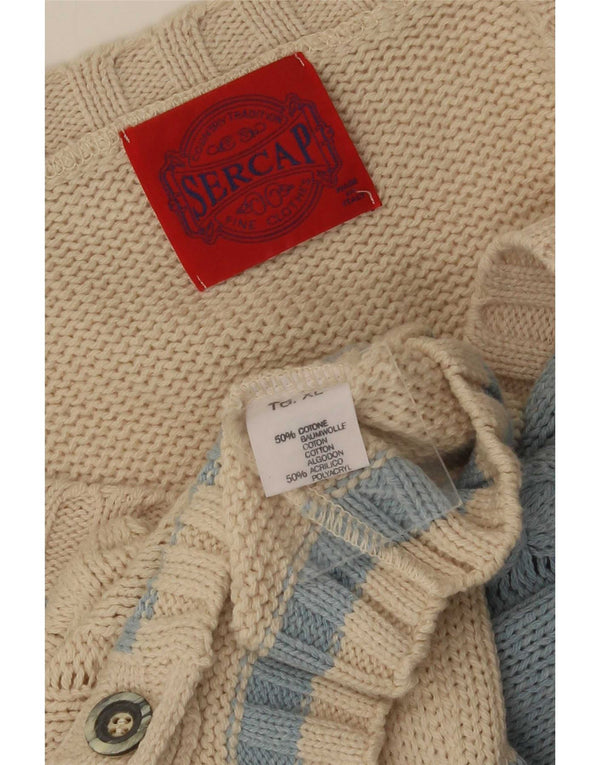 Sercap Mens Cardigan Sweater XL Beige Colourblock Cotton