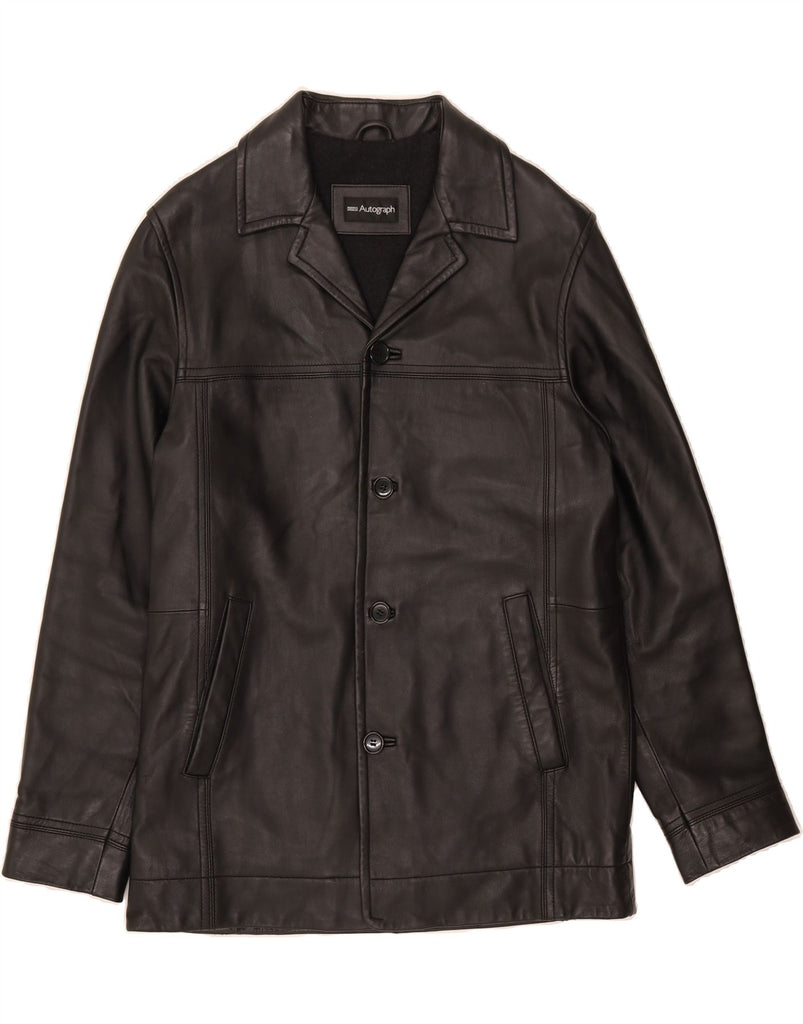 MARKS & SPENCER Mens Autograph Leather Jacket UK 38 Medium Black Leather Vintage Marks & Spencer and Second-Hand Marks & Spencer from Messina Hembry 