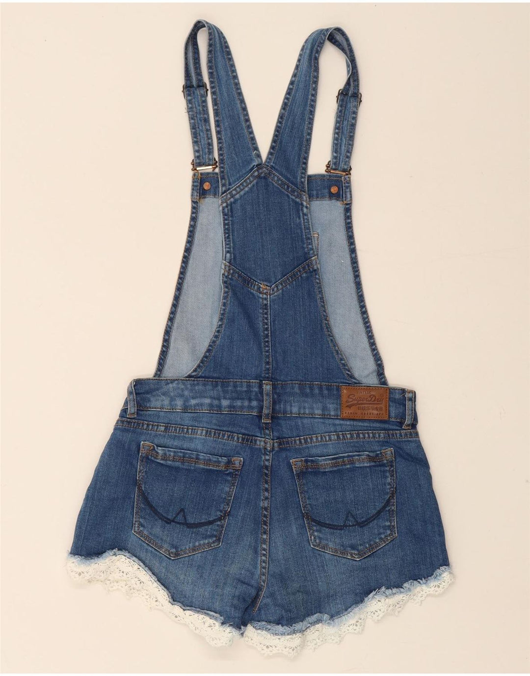 SUPERDRY Womens Dungarees Denim Shorts XS W25 Blue Cotton