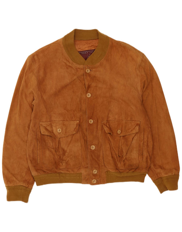 Vintage Mens Suede Bomber Jacket IT 54 2XL Beige Leather