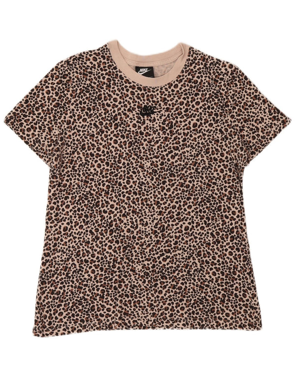 Nike Womens Graphic T-Shirt Top UK 14 Large Beige Animal Print Cotton