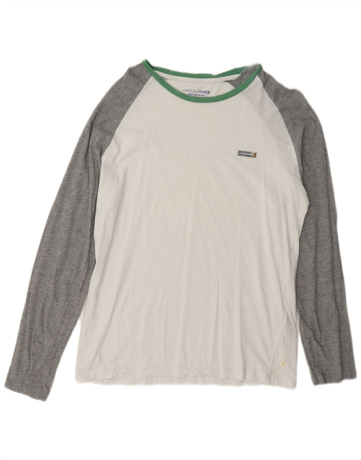 Jack & Jones Mens Regular Fit Top Long Sleeve Large White Colourblock