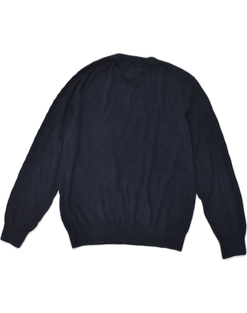 TOMMY HILFIGER Mens V-Neck Jumper Sweater Medium Navy Blue Cotton | Vintage Tommy Hilfiger | Thrift | Second-Hand Tommy Hilfiger | Used Clothing | Messina Hembry 