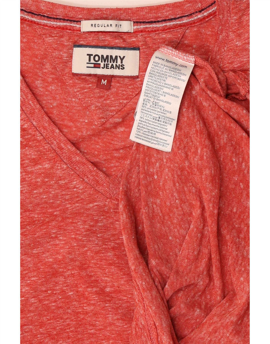 Tommy Hilfiger Mens Regular Fit T-Shirt Top Medium Pink Flecked Polyester