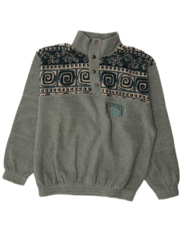 Gymnasium Mens Button Neck Fleece Jumper Medium Green Geometric Polyester