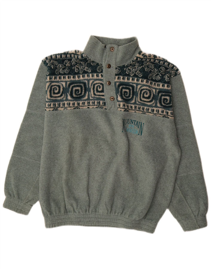 Gymnasium Mens Button Neck Fleece Jumper Medium Green Geometric Polyester