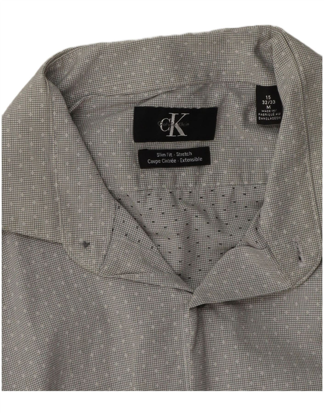 CALVIN KLEIN Mens Slim Fit Shirt Size 15 Medium Grey Spotted Cotton