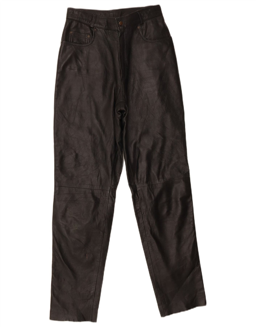 Conbipel Mens High Waist Leather Trousers W26 L29 Black Leather