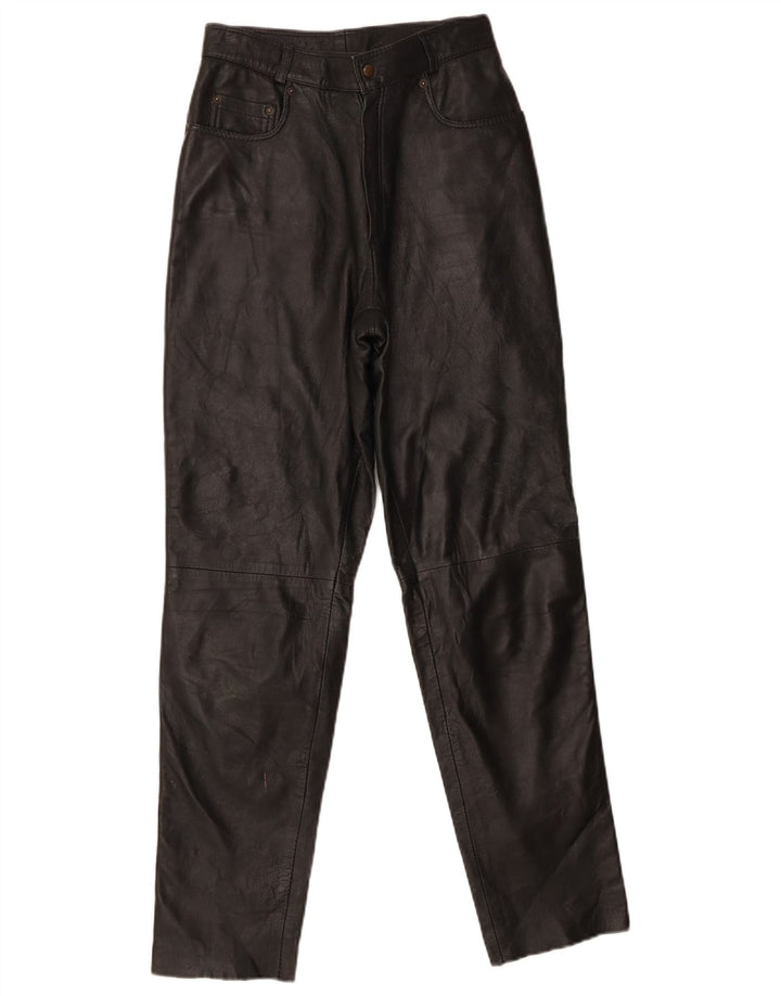 Conbipel Mens High Waist Leather Trousers W26 L29 Black Leather