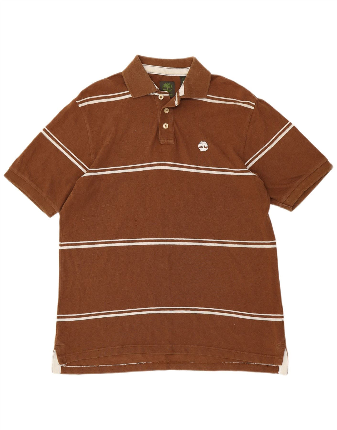 TIMBERLAND Mens Polo Shirt Medium Brown Striped Cotton