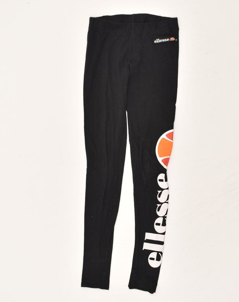 ELLESSE Womens Graphic Leggings US 6 Medium Black Cotton | Vintage Ellesse | Thrift | Second-Hand Ellesse | Used Clothing | Messina Hembry 