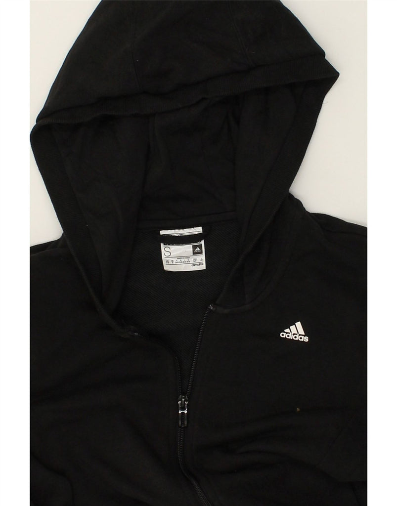 ADIDAS Womens Graphic Zip Hoodie Sweater UK 10 Small Black Cotton | Vintage Adidas | Thrift | Second-Hand Adidas | Used Clothing | Messina Hembry 