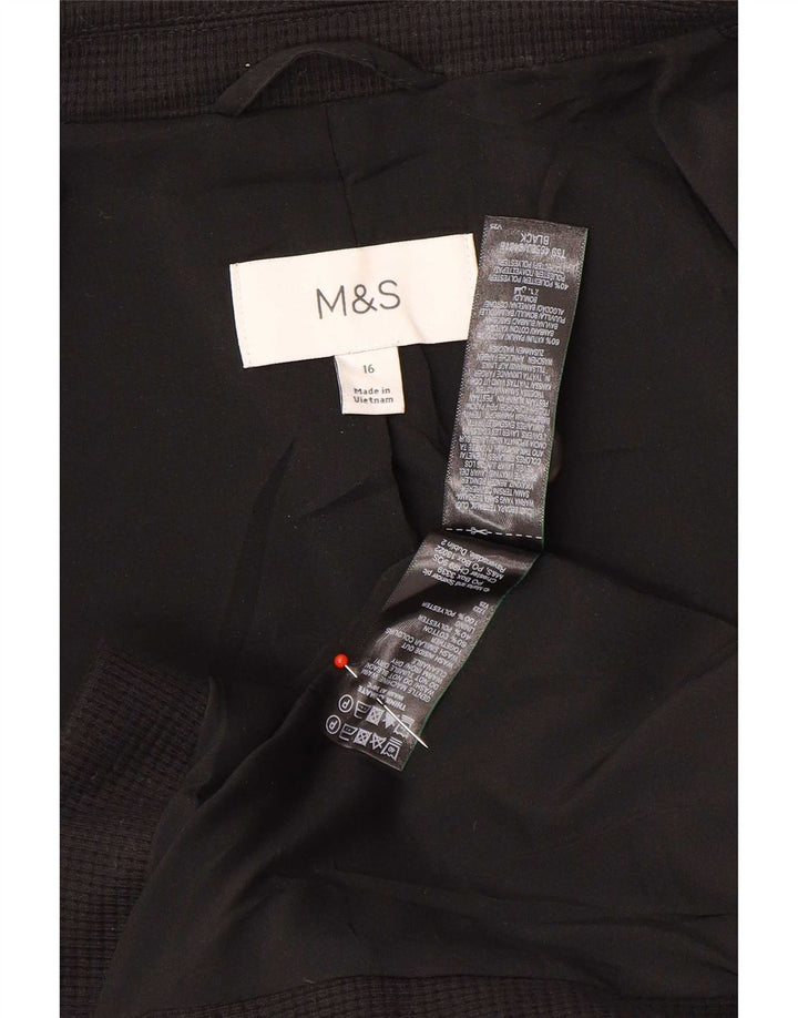 Marks & Spencer Womens 1 Button Blazer Jacket UK 16 Large Black Cotton