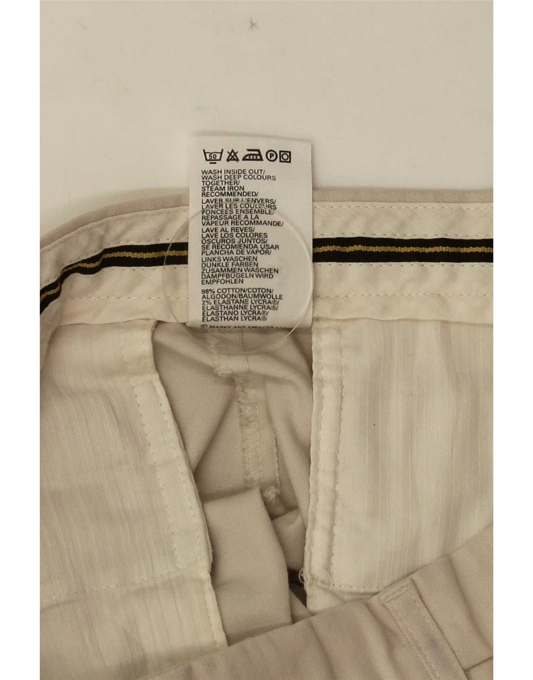 Marks & Spencer Mens Pegged Suit Trousers W34 L31 Beige Cotton