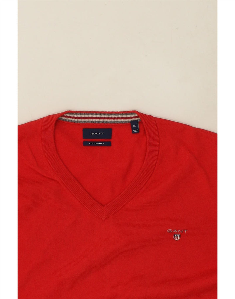 GANT Mens V-Neck Jumper Sweater XL Red Cotton | Vintage Gant | Thrift | Second-Hand Gant | Used Clothing | Messina Hembry 