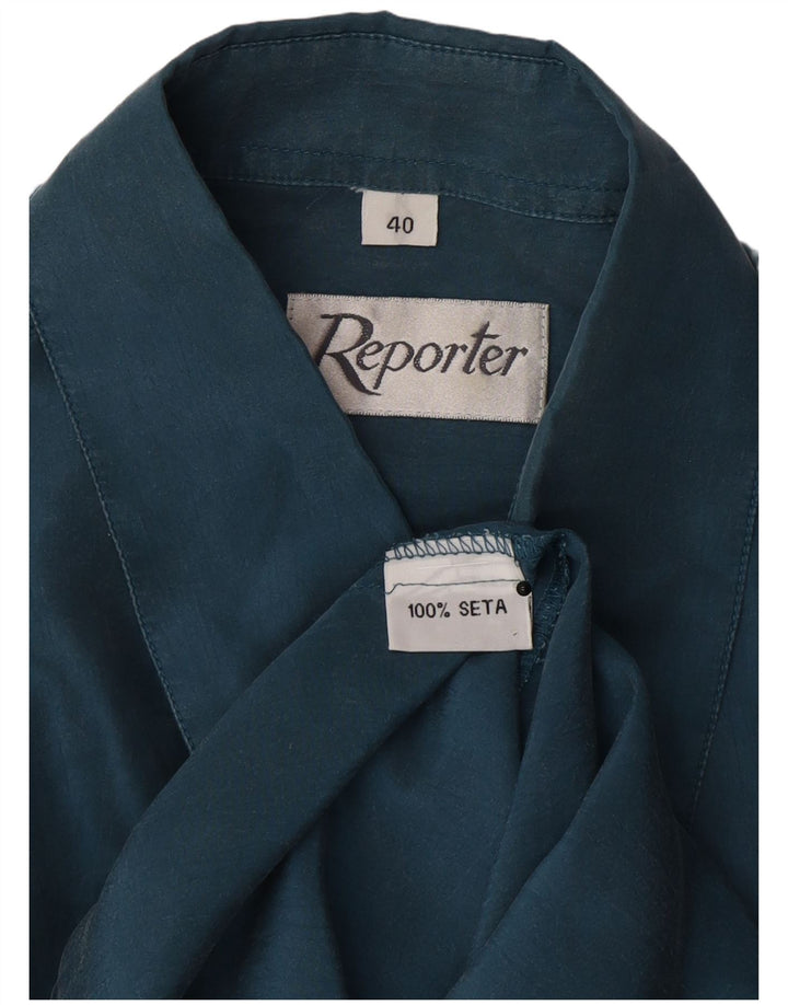 Reporter Mens Shirt Size 40 Medium Navy Blue Silk