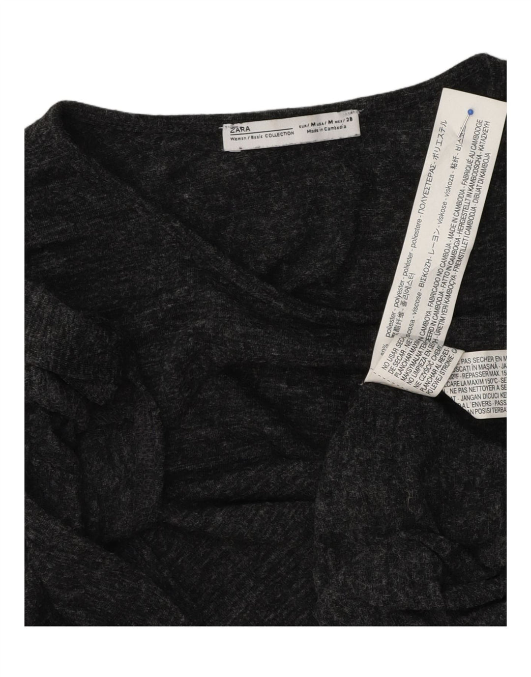 Zara Womens T-Shirt Top UK 12 Medium Grey Flecked Polyester