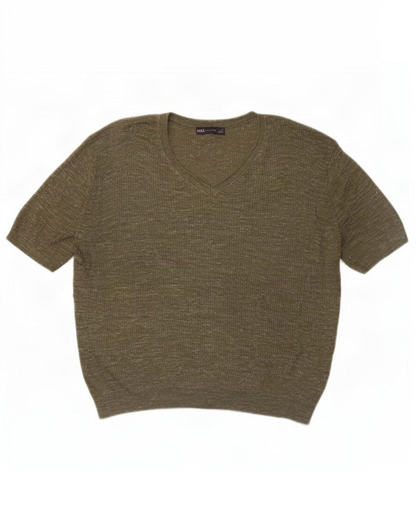 Marks & Spencer Womens V-Neck Jumper Sweater UK 14 Medium Green