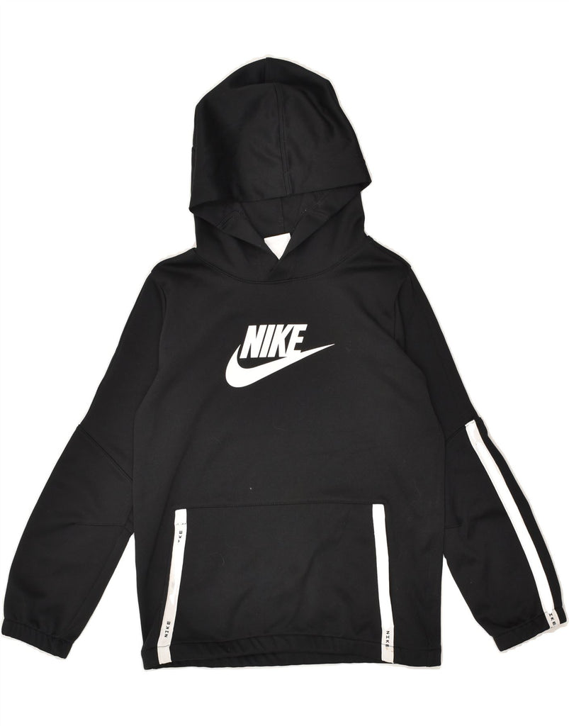 NIKE Boys Graphic Hoodie Jumper 8-9 Years Small Black Polyester | Vintage Nike | Thrift | Second-Hand Nike | Used Clothing | Messina Hembry 