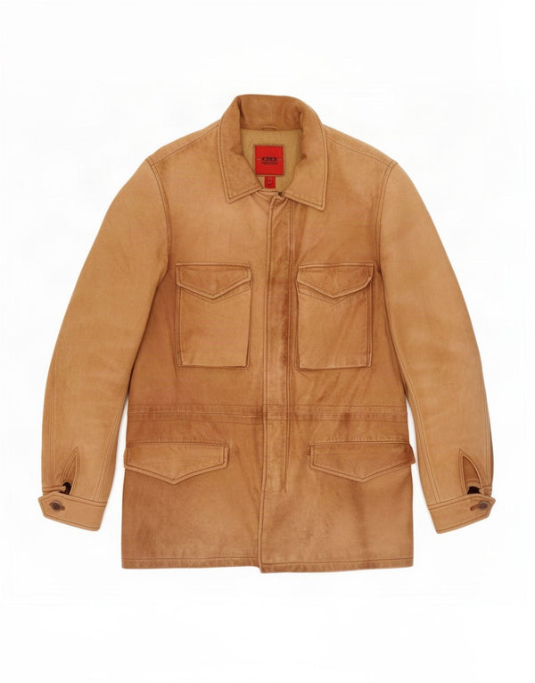 Bomb Boogie Mens Leather Utility Jacket UK 38 Medium Beige