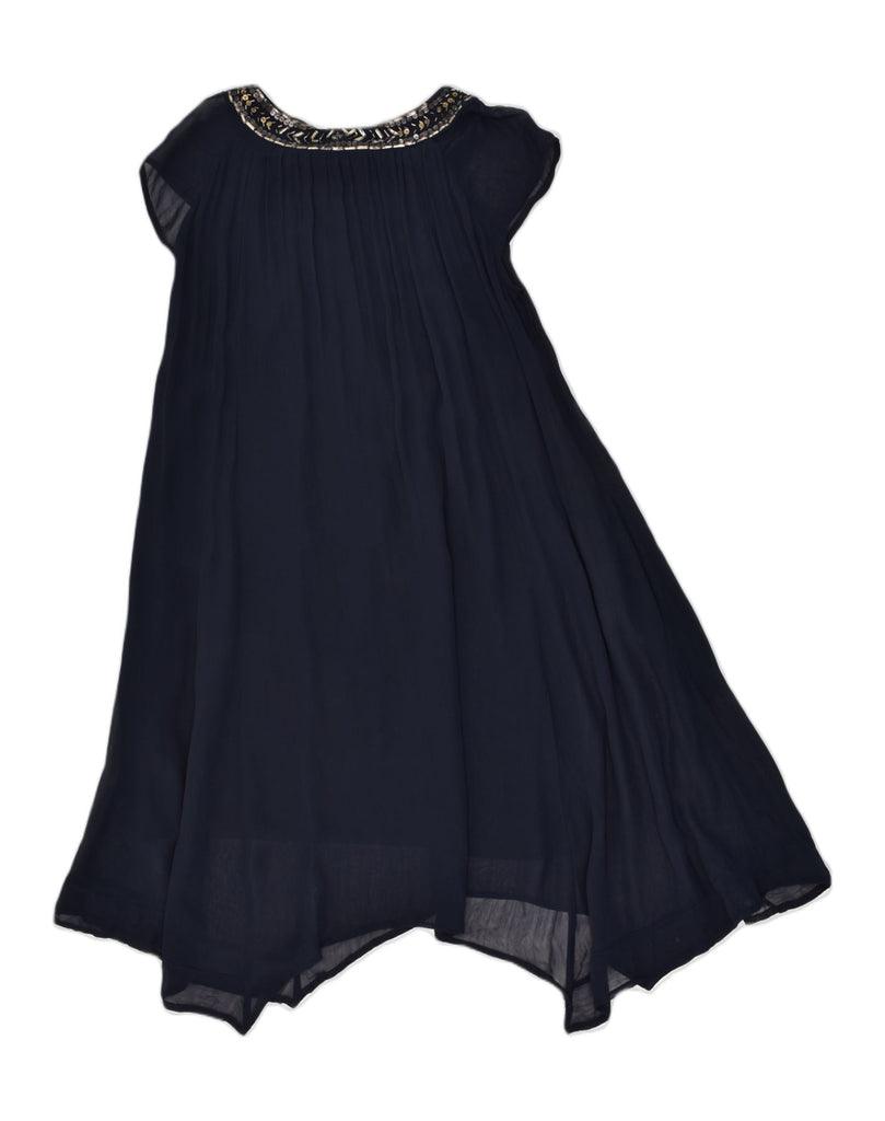MONSOON Womens Asymmetrical Dress UK 14 Medium Navy Blue Viscose | Vintage Monsoon | Thrift | Second-Hand Monsoon | Used Clothing | Messina Hembry 
