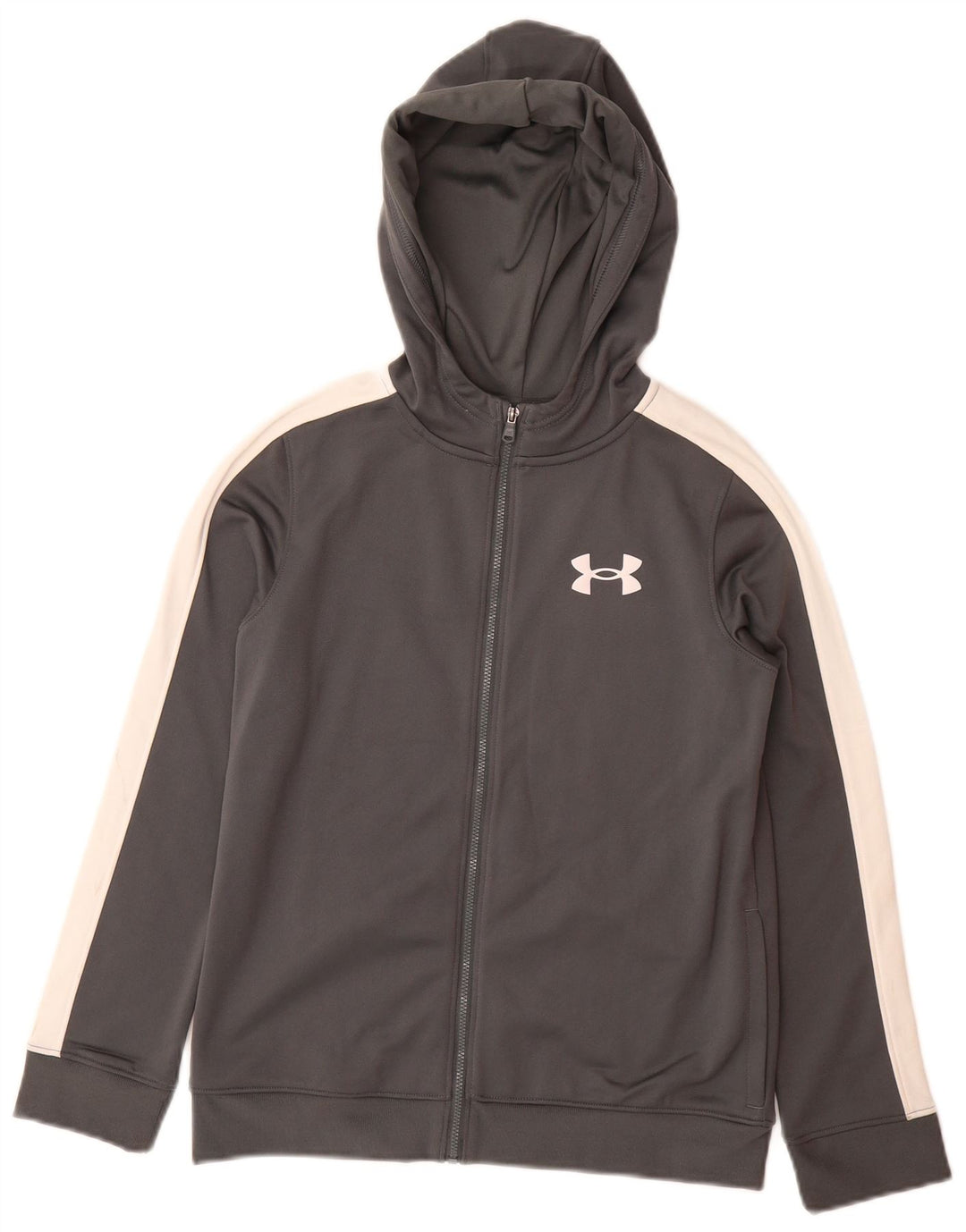 UNDER ARMOUR Boys Zip Hoodie Sweater 9-10 Years Medium Grey Colourblock