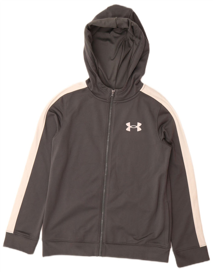 UNDER ARMOUR Boys Zip Hoodie Sweater 9-10 Years Medium Grey Colourblock